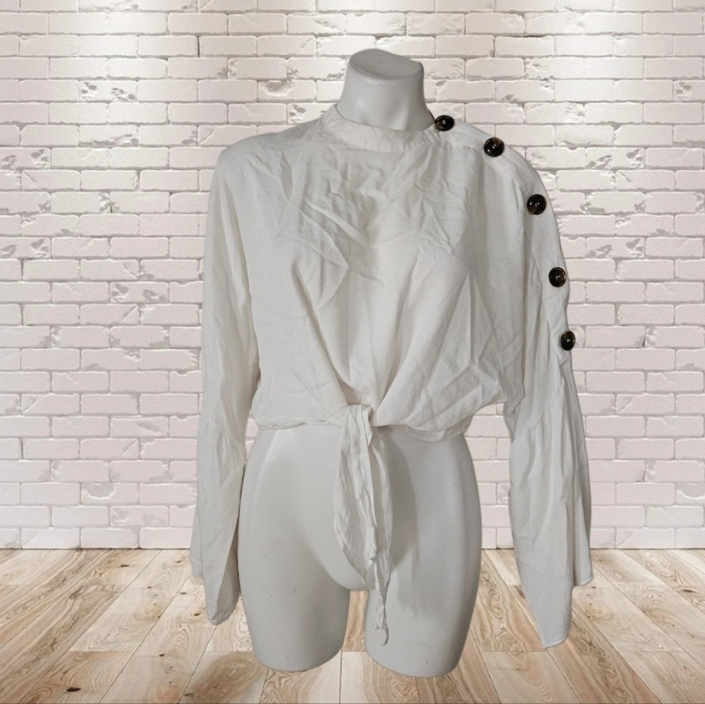 Tamara Simone Chic White Button-Accent Women's Blouse
